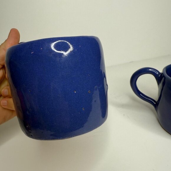 Terra Cotta Coffee Mugs, Blue Handmade Pottery - Picture 8 of 8
